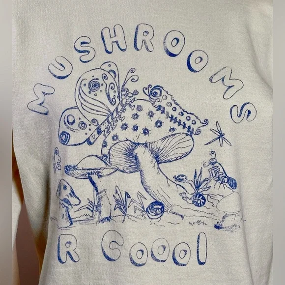 Urban Outfitters Mushroom Girl Graphic Sweatshirt Cream Blue Cottagecore Top - Picture 4 of 9